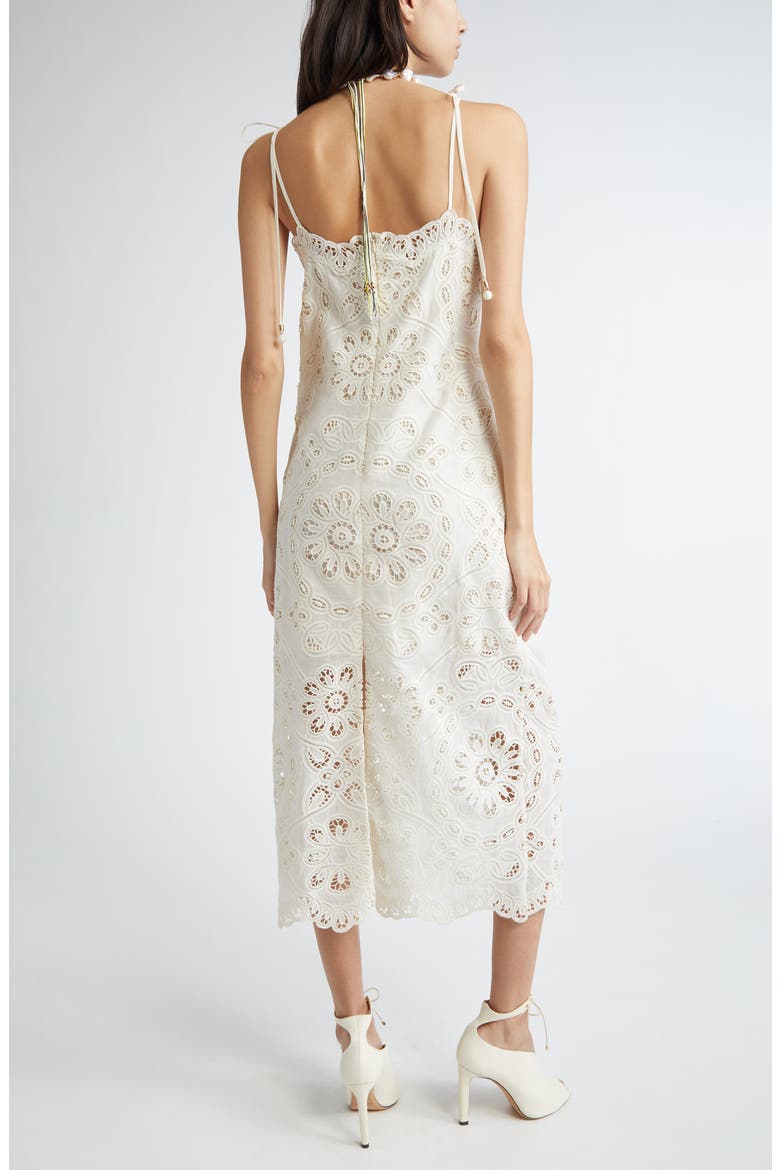 Rhiannon Guipure Lace Trim Cotton Midi Dress, Alternate, color, IVORY