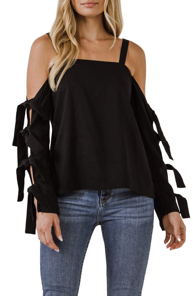 Endless Rose Tie Sleeve Cold Shoulder Top, Main, color, 