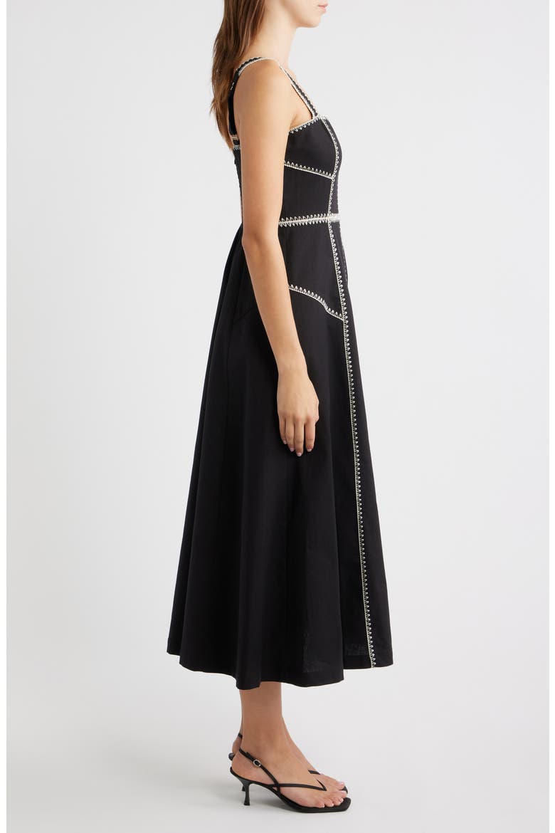 Contrast Stitch Fit & Flare Dress, Alternate, color, BLACK