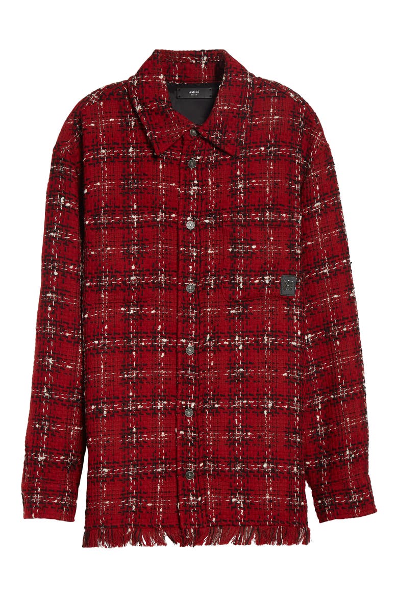 Plaid Wool Blend Tweed Overshirt, Alternate, color, RED ROSE