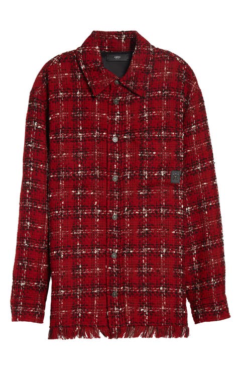 Plaid Wool Blend Tweed Overshirt