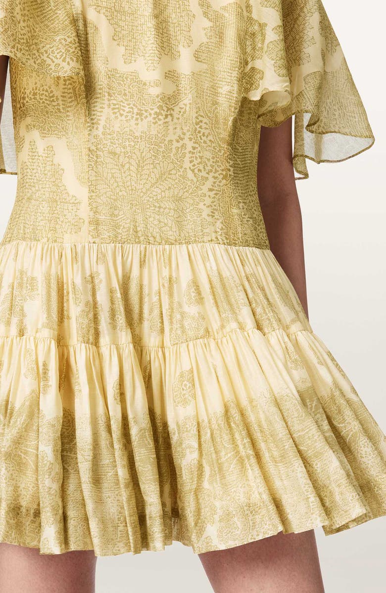 AllSaints Yanna Paisley Floral Tiered Minidress, Alternate, color, Joanne Gold Green