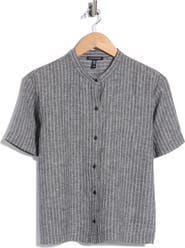 Eileen Fisher Striped Organic Linen Mandarin Collar Shirt