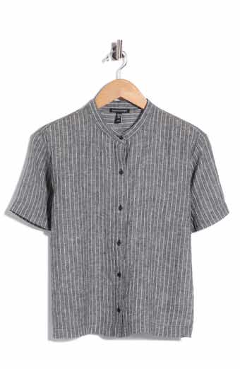 Striped Organic Linen Mandarin Collar Shirt