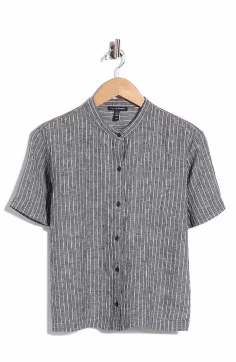 Striped Organic Linen Mandarin Collar Shirt