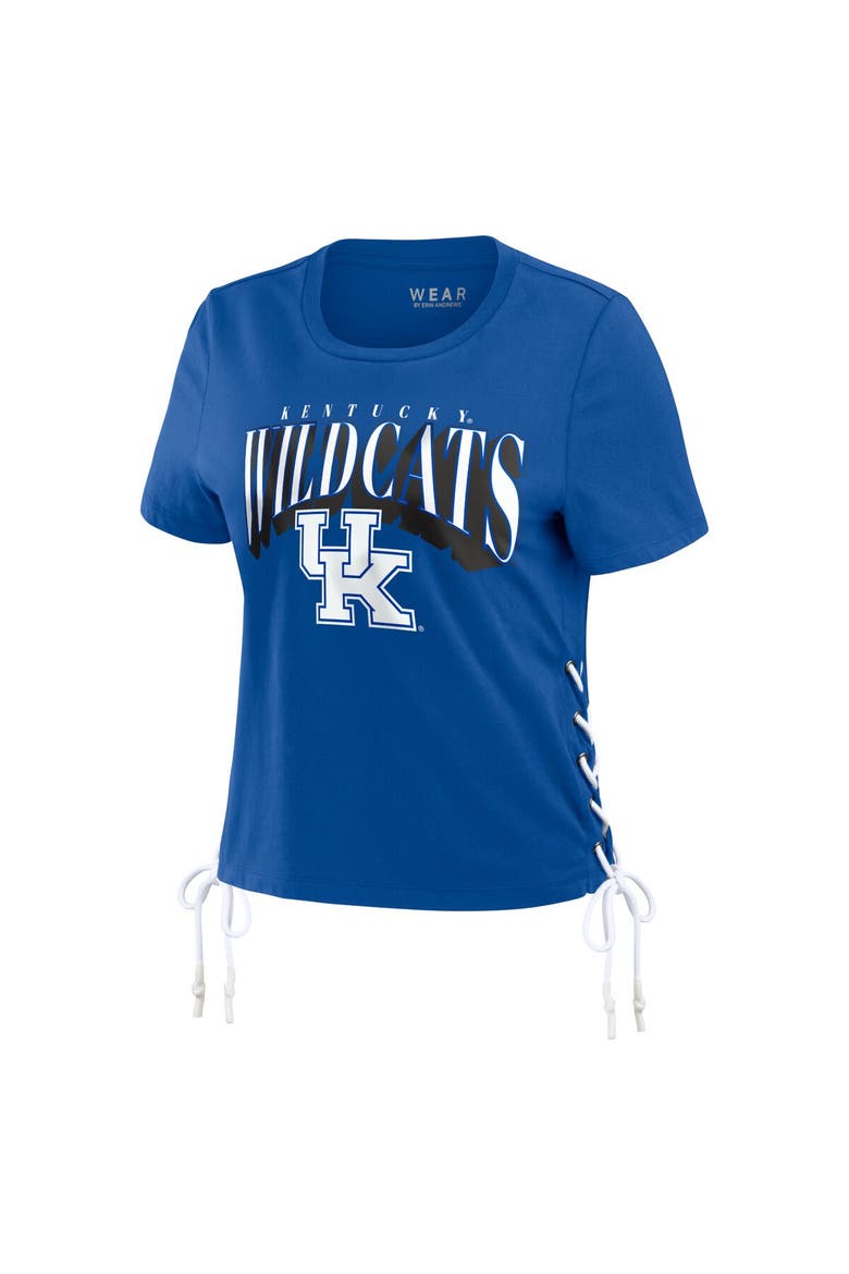 Women's WEAR by Erin Andrews Royal Kentucky Wildcats Side Lace-Up Modest Crop T-Shirt, Alternate, color, Royal