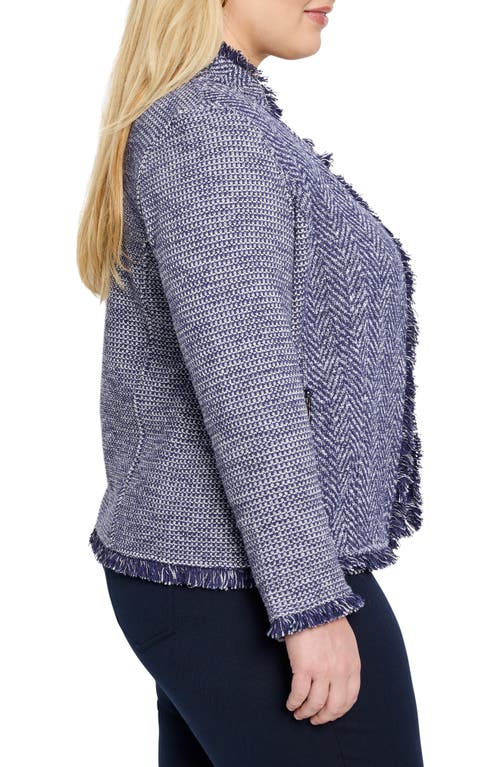 Nic + Zoe Nic+zoe Fringe Mixed Knit Jacket In Indigo Mix