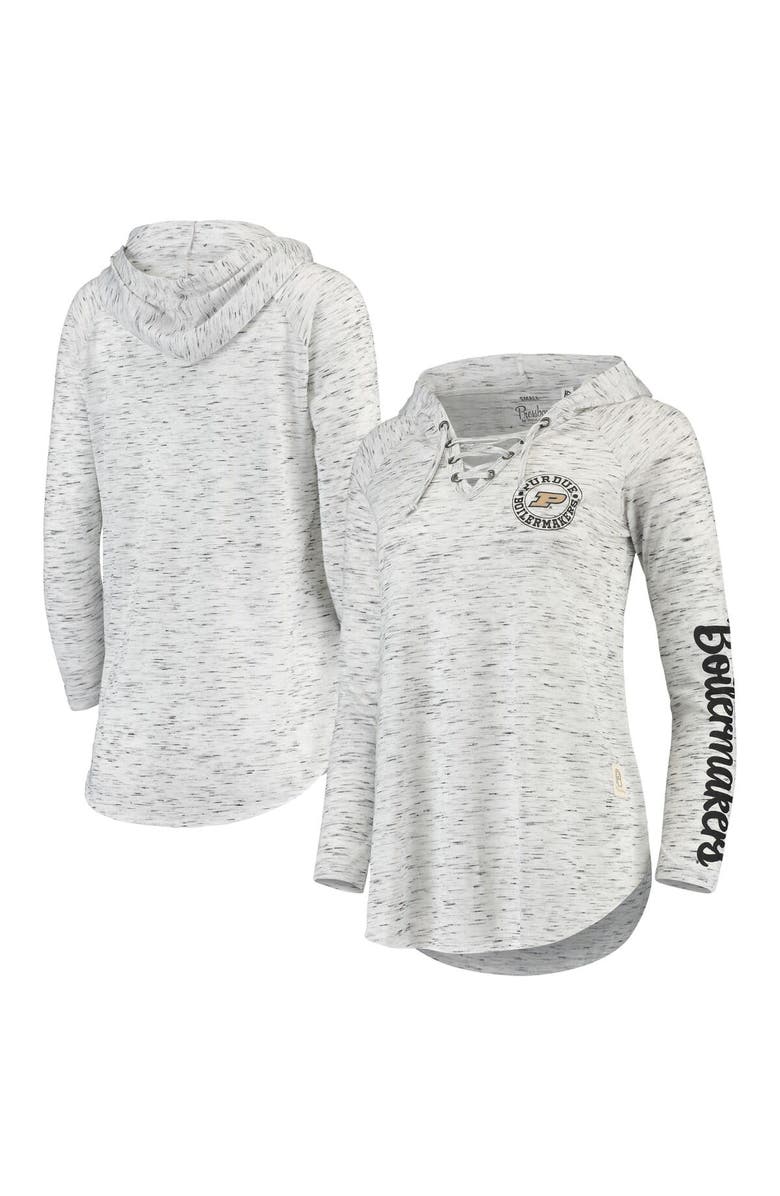 PRESSBOX Women's Pressbox Gray Purdue Boilermakers Space Dye Lace-Up V-Neck Long Sleeve T-Shirt, Main, color,