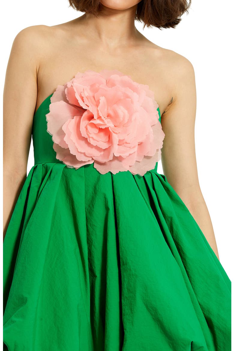 Faille Strapless Flower Detail Mini Dress, Alternate, color, Spring Green