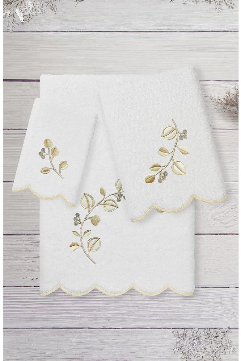 Wild Branch Scallop 3-Piece Towel Set, Alternate, color, WHITE/ BEIGE