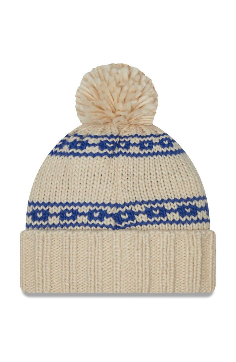 New Era Women's New Era Cream New York Knicks Sport Cuffed Knit Hat with Pom, Alternate, color, 