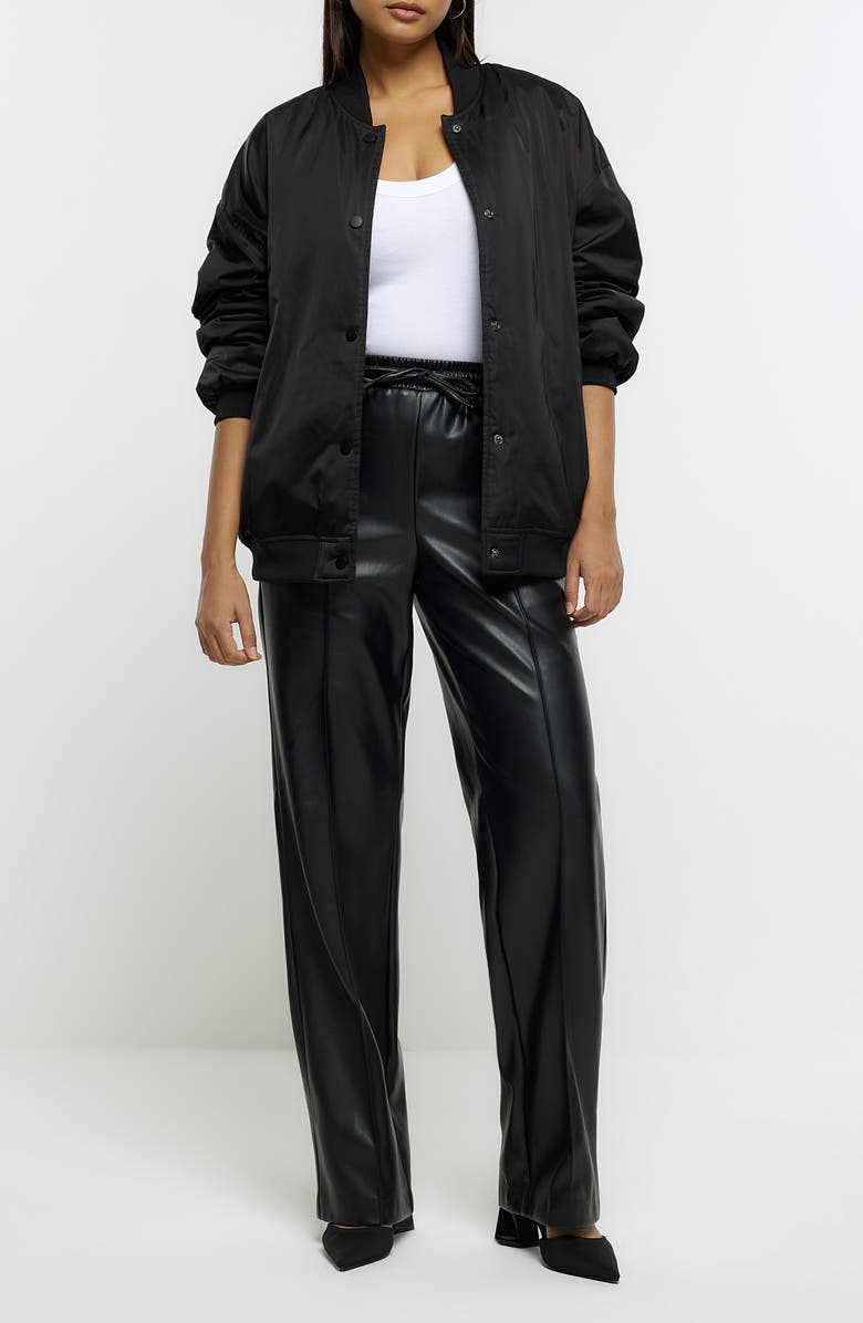 River Island Drawstring Waist Wide Leg Faux Leather Pants, Alternate, color,