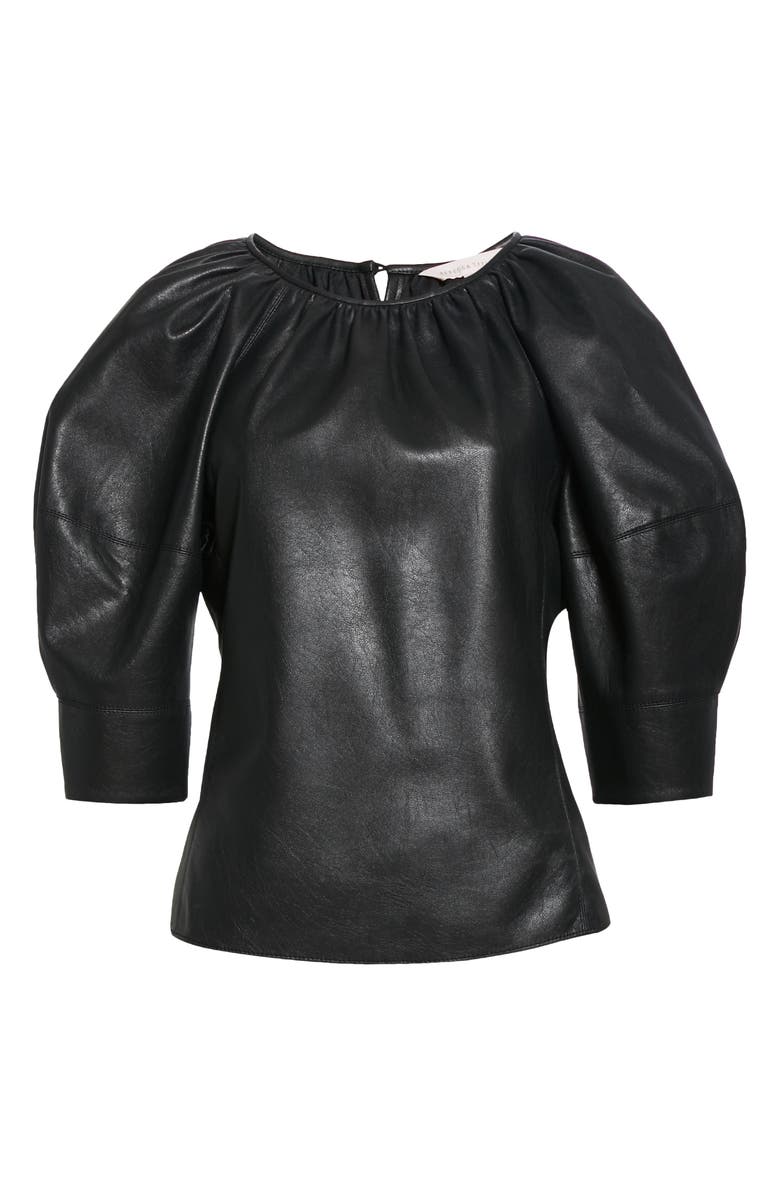 Rebecca Taylor Faux Leather Puff Sleeve Blouse, Alternate, color,