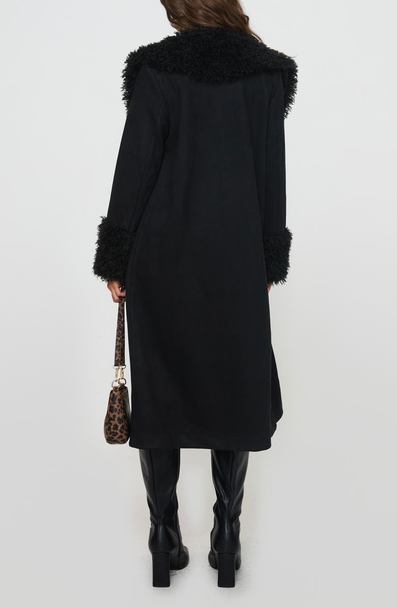 Princess Polly After Party Faux Suede Long Coat with Faux Shearling Trim, Alternate, color,