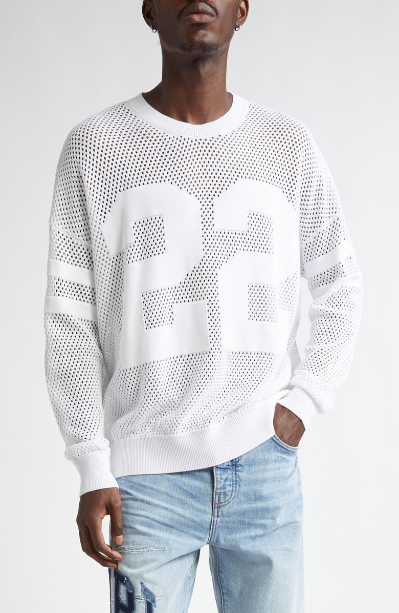 AMIRI 22 Crew Open Stitch Sweater, Main, color, White