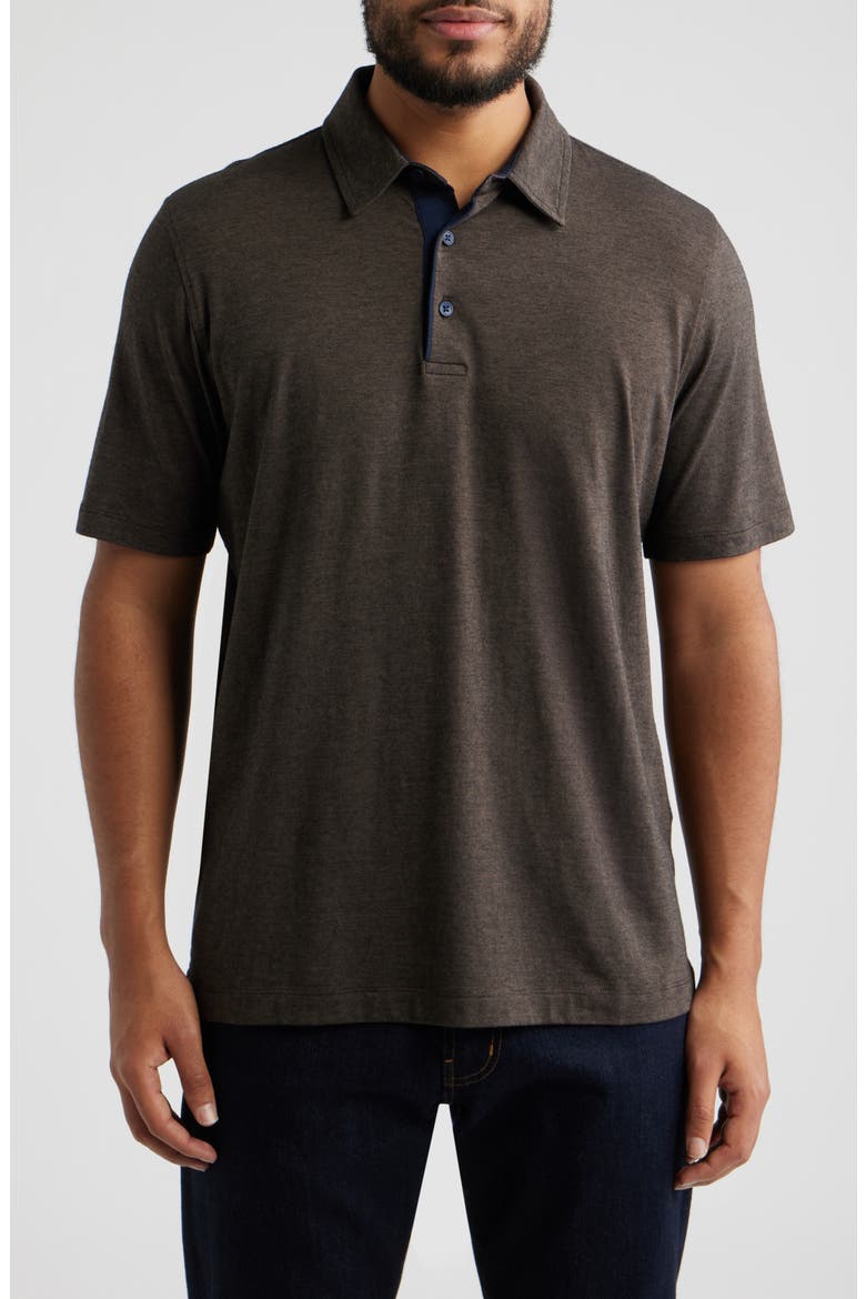 Fine Stripe Polo, Main, color, BROWN/ NAVY
