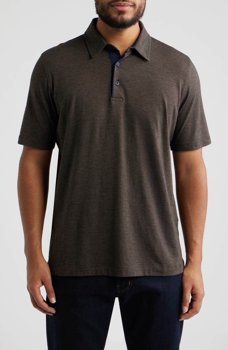 Johnston & Murphy Fine Stripe Polo, Main, color, Brown/ Navy