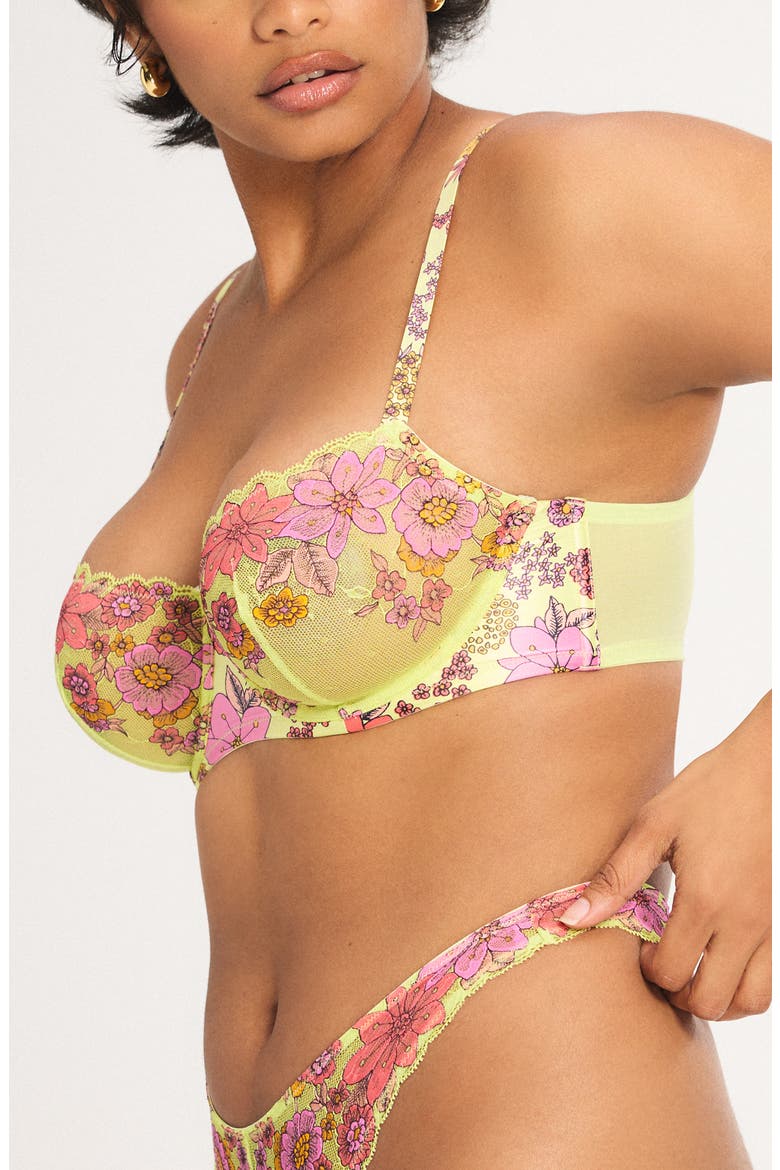 Mod Poppy Unlined Lace Balconette Bra, Alternate, color, SUNNY FLORAL PLAY LACE