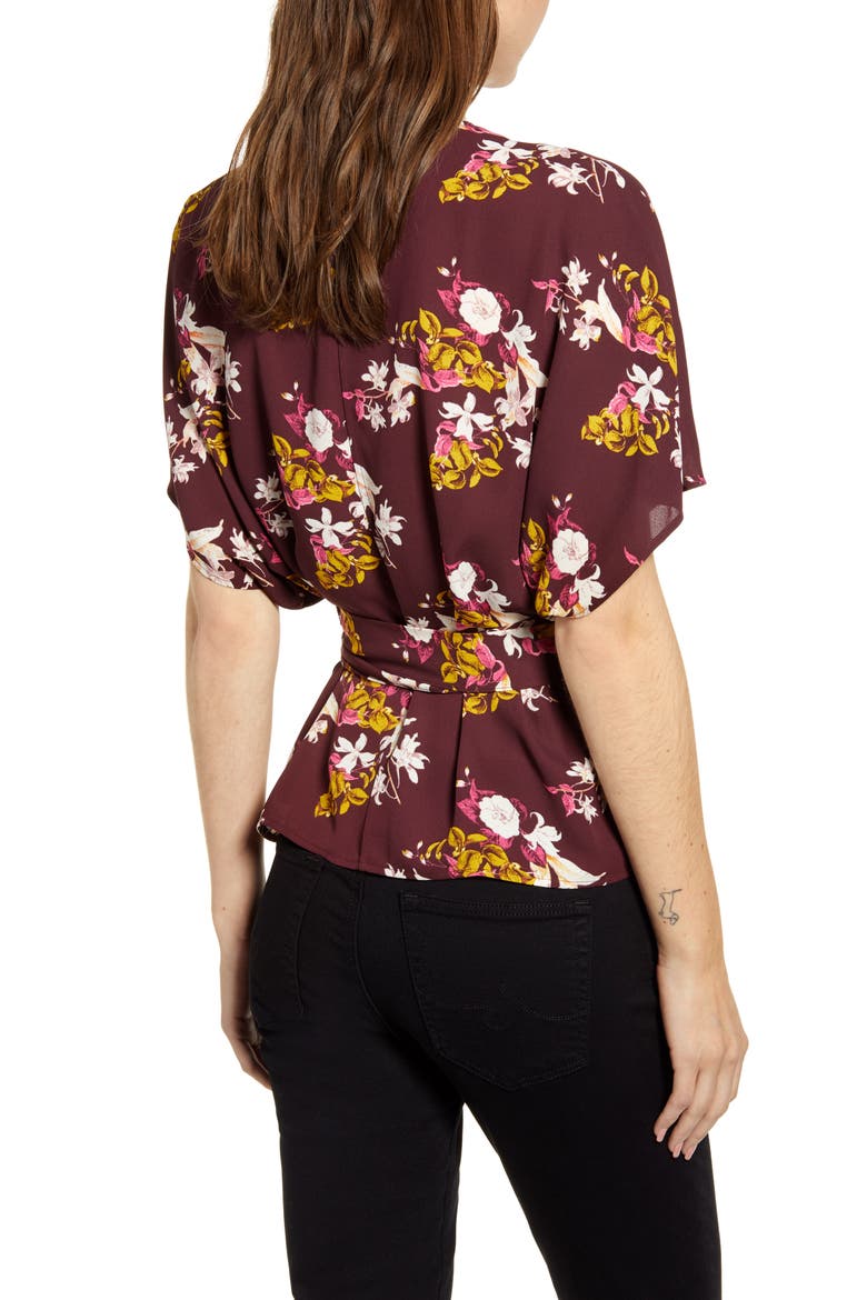 Wrap Style Top, Alternate, color, BURGUNDY STEM JESSICA FLORAL