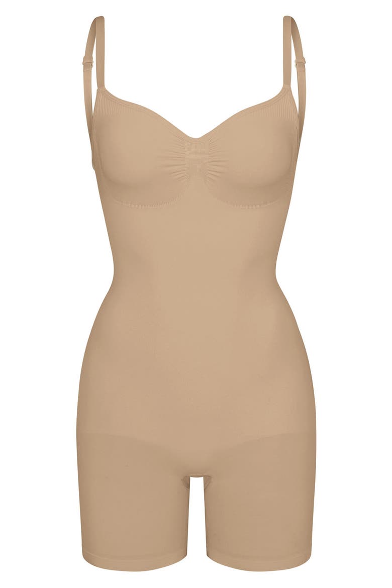 Seamless Sculpt Low Back Mid Thigh Bodysuit, Alternate, color, CLAY