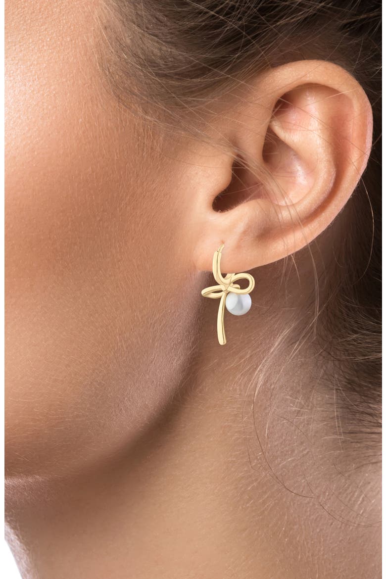 Modern Faux Pearl Bow Drop Earrings, Alternate, color, WHITE/ GOLD