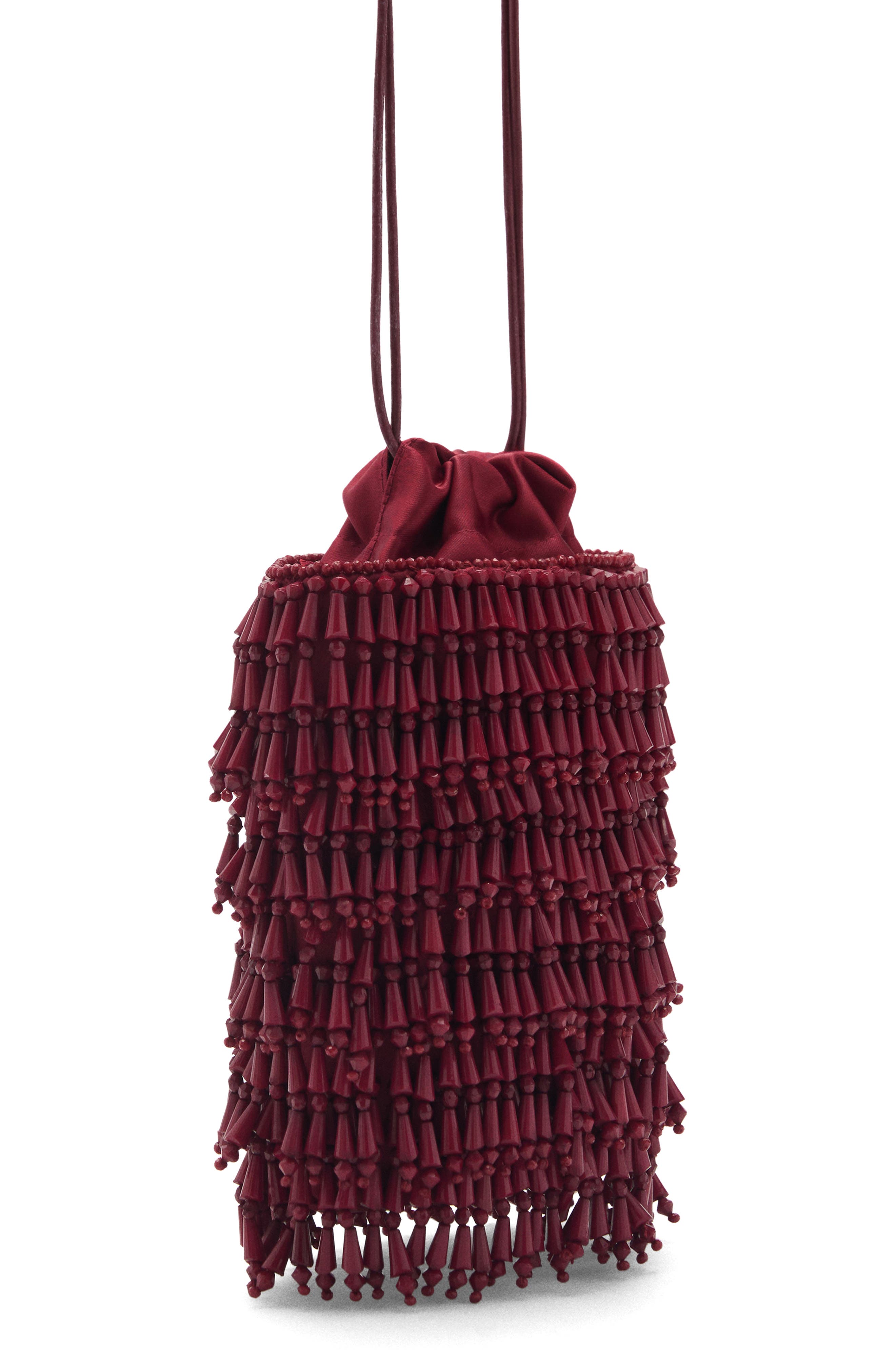 Beaded Drawstring Bucket Bag, Alternate, color, BURGUNDY