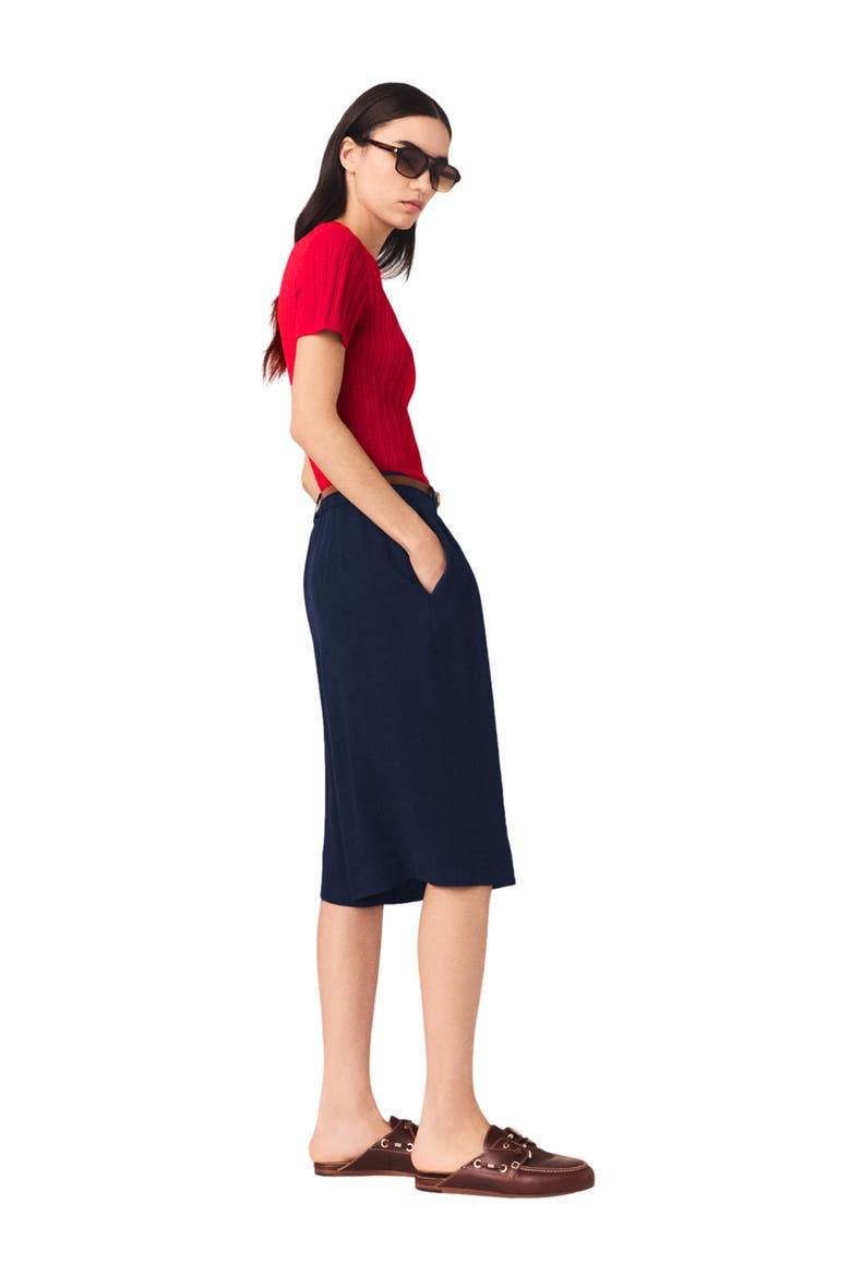 Linen-blend Bermuda shorts, Alternate, color, Navy