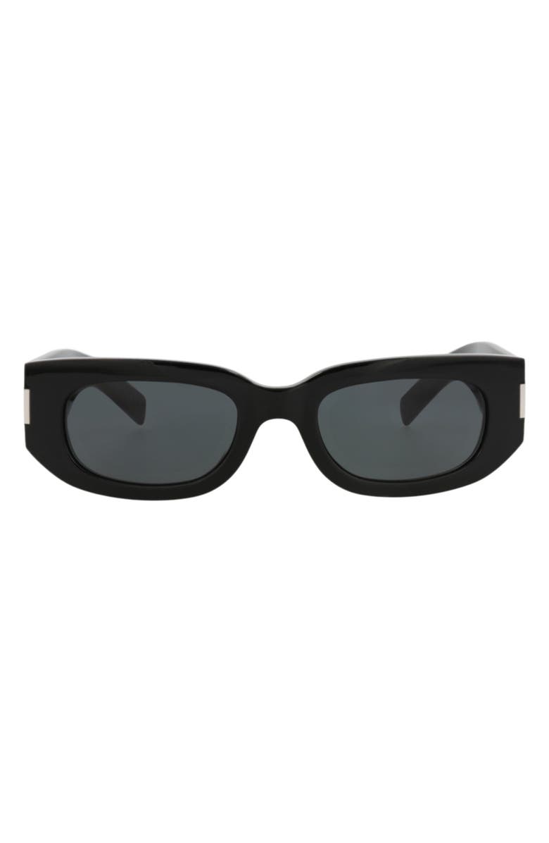 Saint Laurent 51mm Rectangular Sunglasses, Main, color, Black Black Black