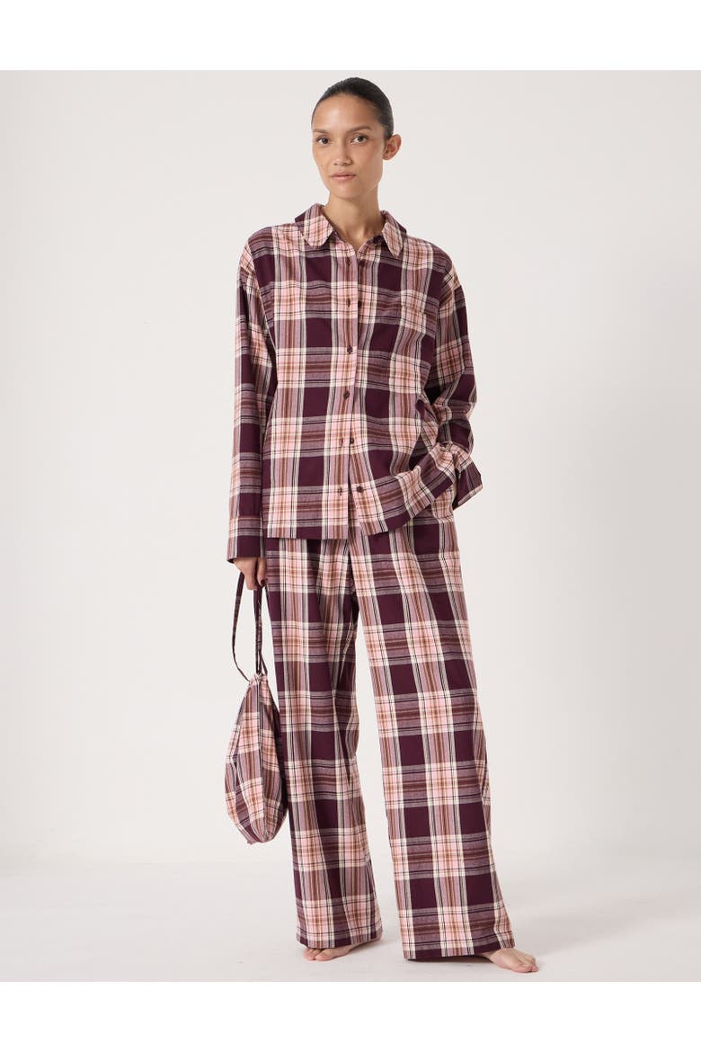 Cotton Check Print Pajamas, Main, color, Burgundy Red