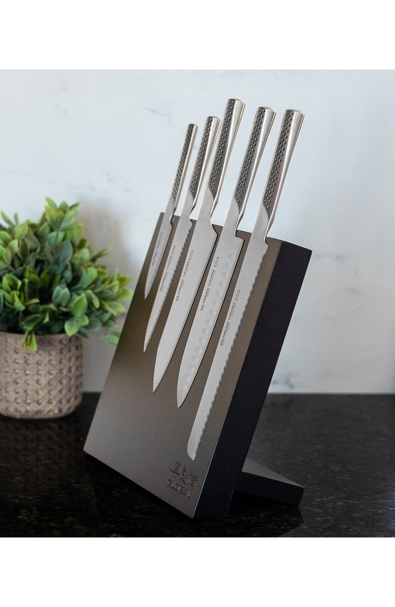 GLOBAL Bitoku Ukon Essentials 6 Piece Knife Set with Magnetic Block, Alternate, color, Rubberwood