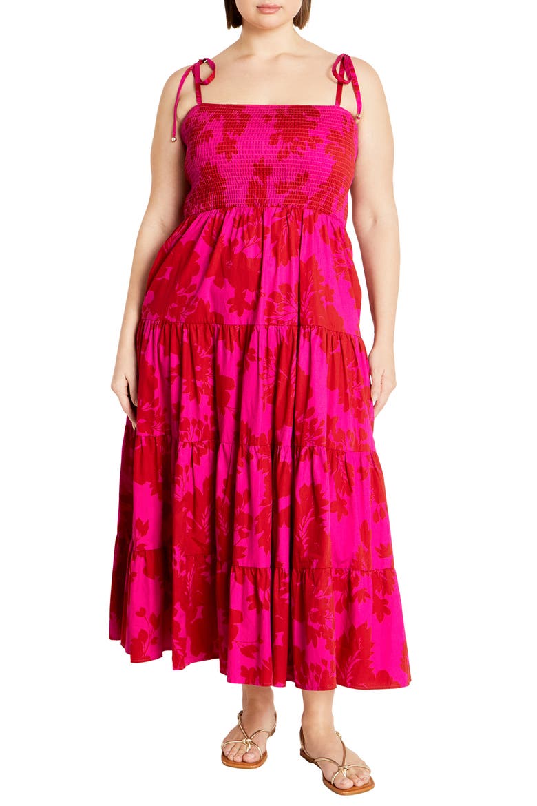 Tayla Print Smocked Tiered Maxi Dress, Main, color, FLORAL