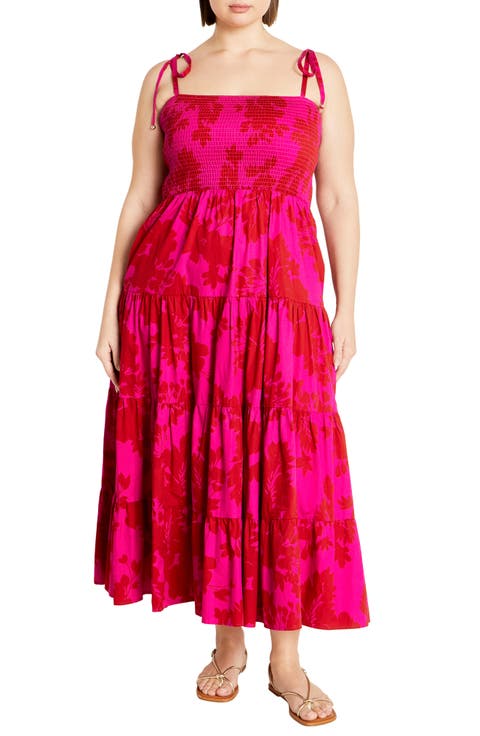 Tayla Print Smocked Tiered Maxi Dress (Plus)