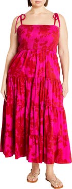 City Chic Tayla Print Smocked Tiered Maxi Dress
