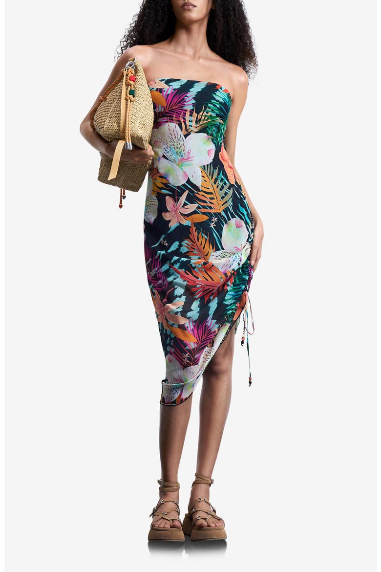 Floral Print Strapless Dress, Main, color, BLACK FLORAL