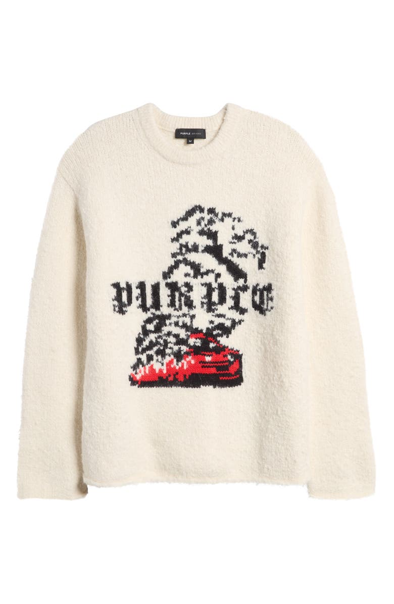 PURPLE BRAND Logo Alpaca & Wool Blend Graphic Crewneck Sweater, Alternate, color, Off White