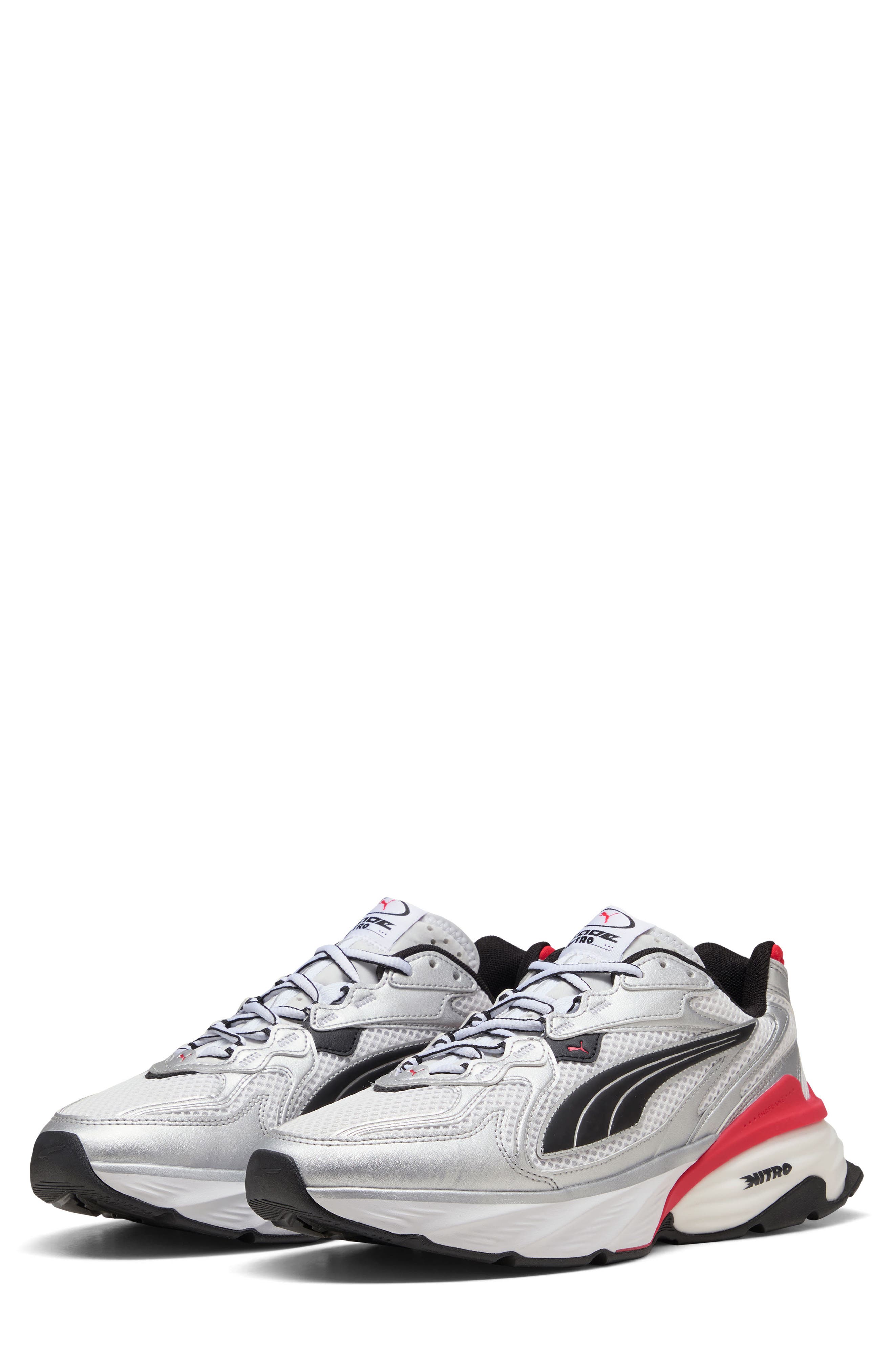 Fade Nitro LS Sneaker, Alternate, color, PUMA SILVER/ PUMA WHITE/ RED