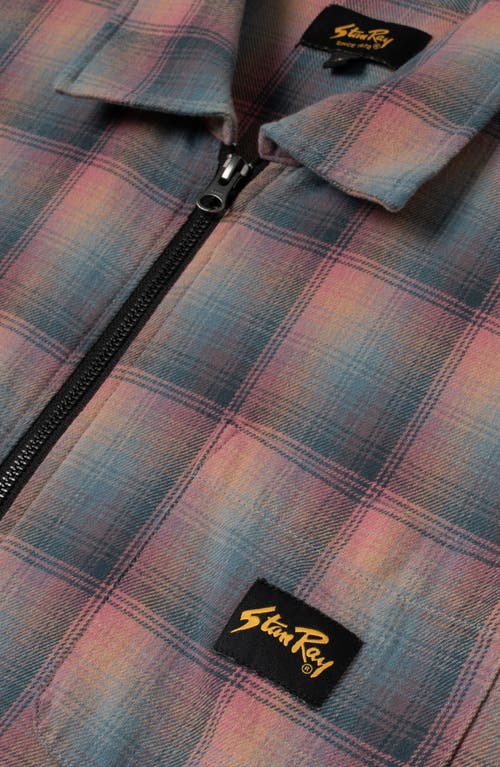 Stan Ray Plaid Zip Shirt Jacket In Pink/teal Plaid