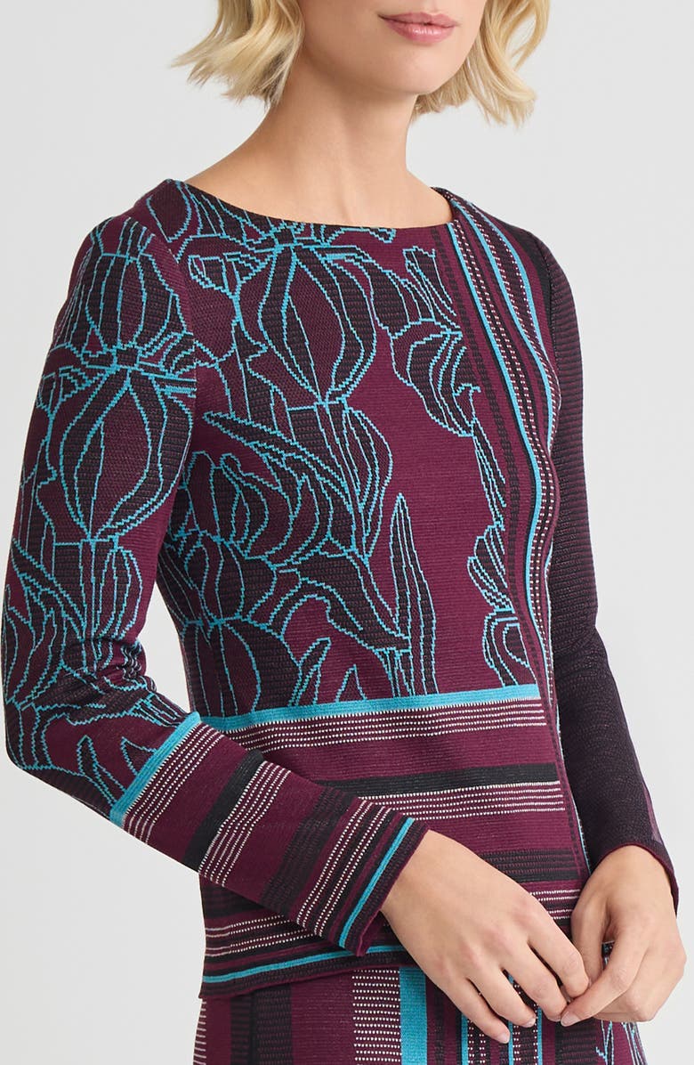 Ming Wang Multi-Pattern Jacquard Soft Knit Top, Alternate, color, Midnight Violet/Nebula
