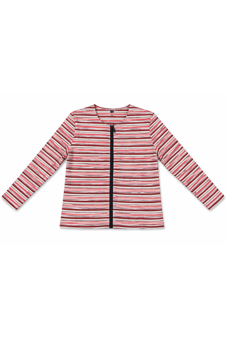 Zip Striped Long Sleeve Crewneck Top, Main, color, White/Coral