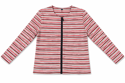 Zip Striped Long Sleeve Crewneck Top