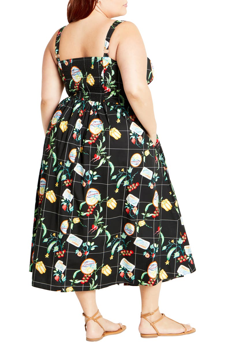 City Chic Almay Square Neck Button Front Stretch Cotton Sundress, Alternate, color, Picnic