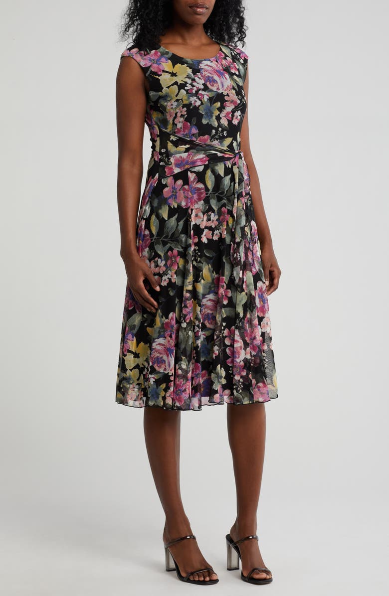 Connected Apparel Waist Tie Mesh Midi Dress, Main, color, 