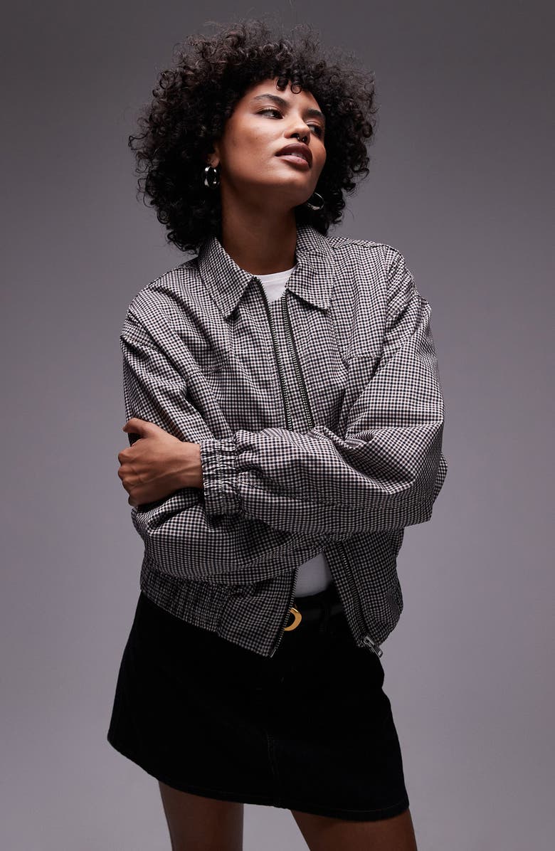 Topshop Check Cotton Zip Jacket, Main, color,