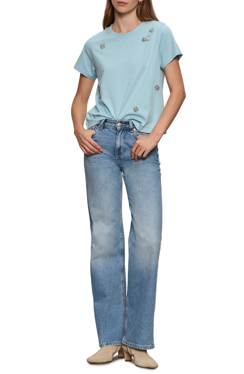 Sanctuary Floral Crystal Embellished Organic Cotton T-Shirt, Alternate, color, Aquamarine Blue