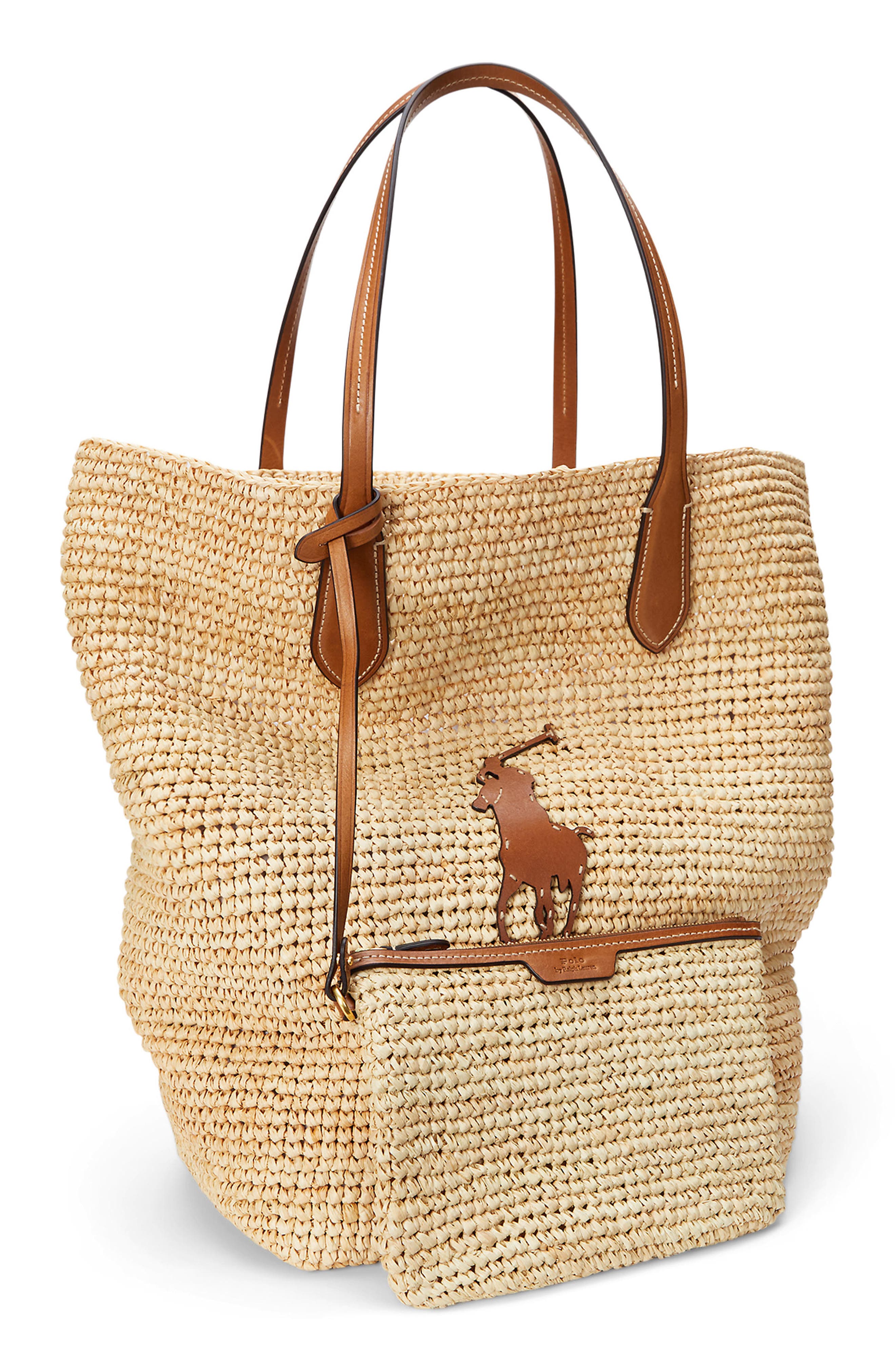 Polo Ralph Lauren Large Raffia Tote, Alternate, color, Natural/ Cuoio