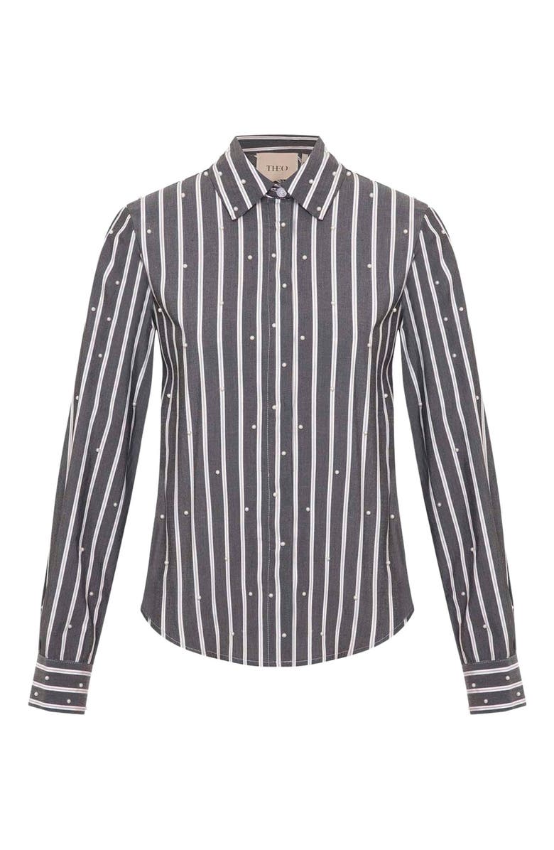 THEO The Label Echo Mix Stripe Pearly Shirt, Main, color, Charcoal/Pearl
