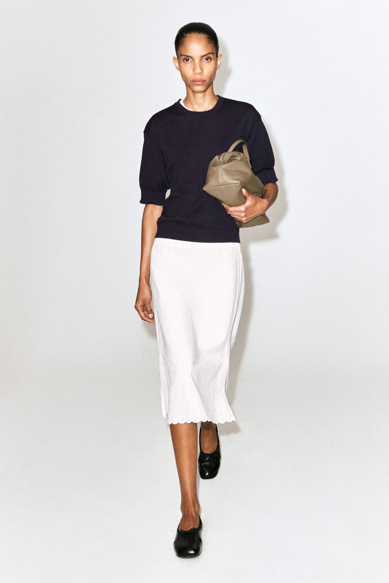 Knitted Cotton T-shirt, Alternate, color, NAVY
