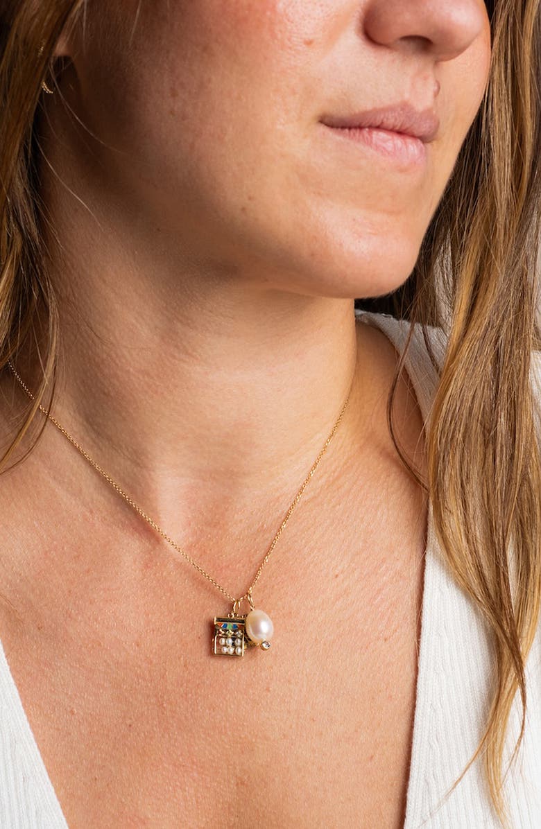 Local Eclectic Solid 9K Gold, Freshwater Pearl & Blue Topaz Charm, Alternate, color, Pearl/ Blue Topaz/ Gold