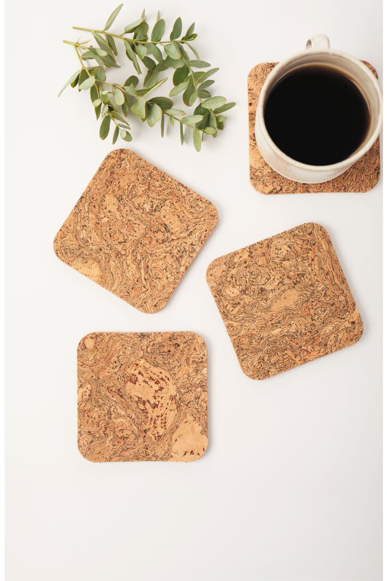 Natural Cork Square Coaster Set of 8, Alternate, color, Natural Cork