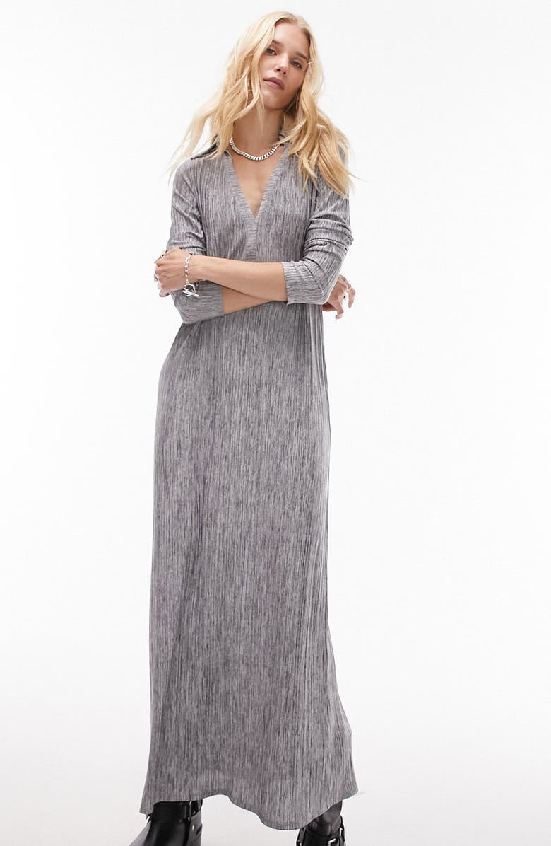 Topshop Split Neck Long Sleeve Midi Dress, Alternate, color, 